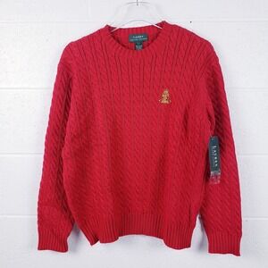 Lauren Ralph Lauren Sweater Red Cable Knit Crest Logo Cotton Womens‎ Size Large